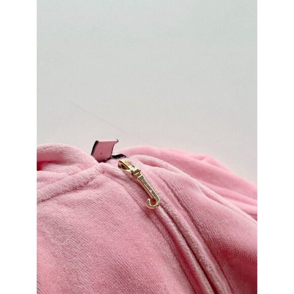 JUICY COUTURE Pink Cotton Velour Crystal Embellished Zip Up Hoodie, Size M - Picture 7 of 14
